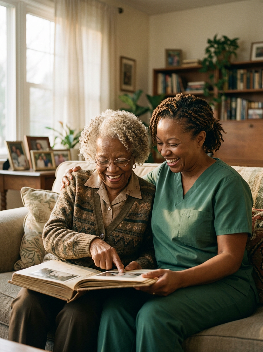 Support professional offering companionship to an individual at home